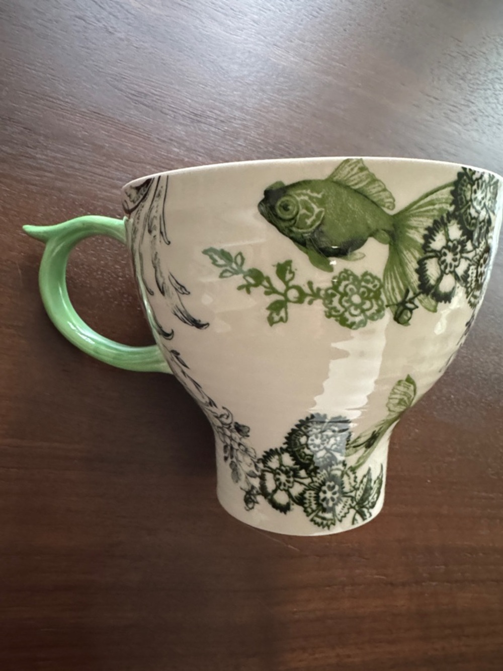 ANTHROPOLOGIE MENAGERIE MUG FISH GREEN CREAM LOU ROTA XL 24 OZ like new 48207724
